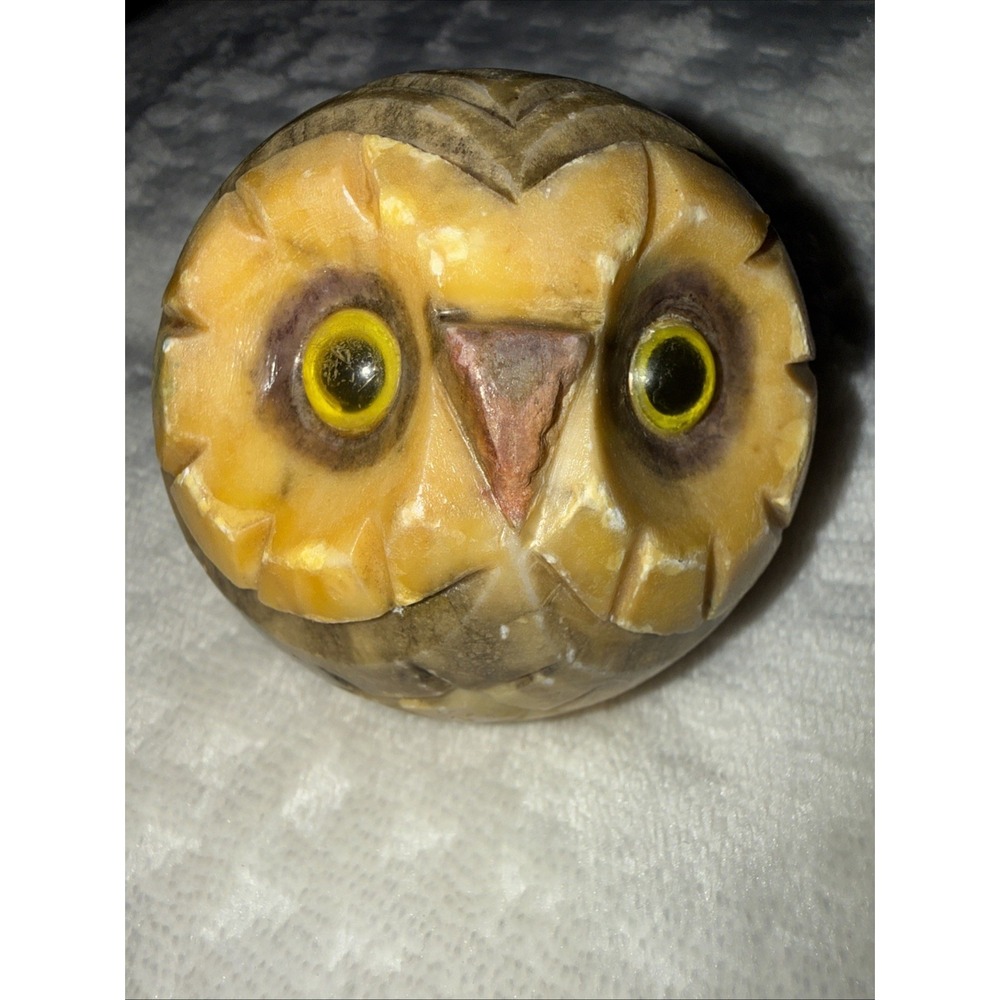 Genuine Alabaster Owl Head Hand Carved In Italy Paperweight / Sculpture 🦉
